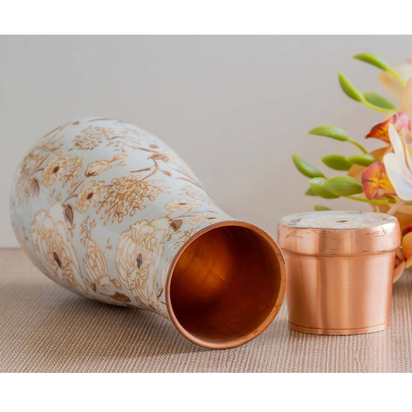 Pure copper bedroom bottle with golden print design 1500 ml flowerprint - 1500 ML